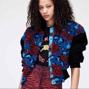 Kenzo H&M fleece warm jacket bow bomber small